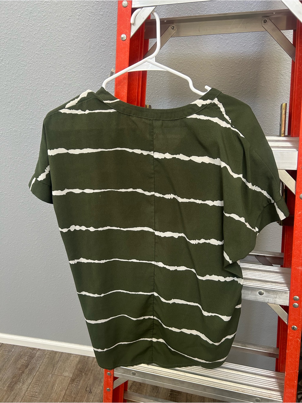 Women's Olive Green Short Sleeve Stripe Top